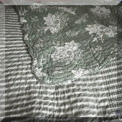 N02. King green floral and striped Restoration Hardware quilt. - $48